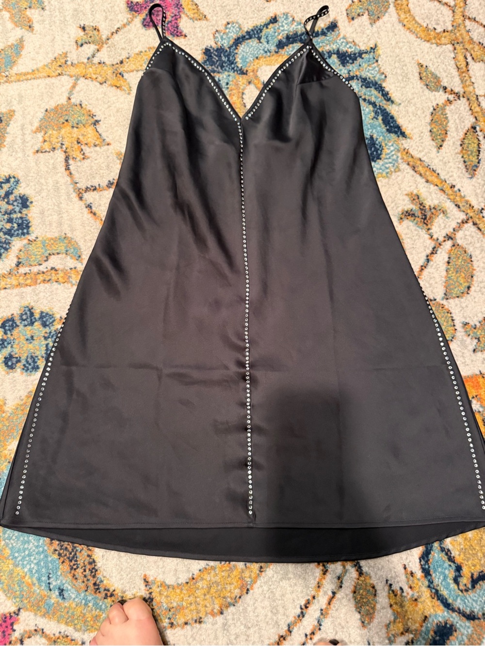 Victoria's Secret Black A-Line Slip Dress with Rhinestone Accents
